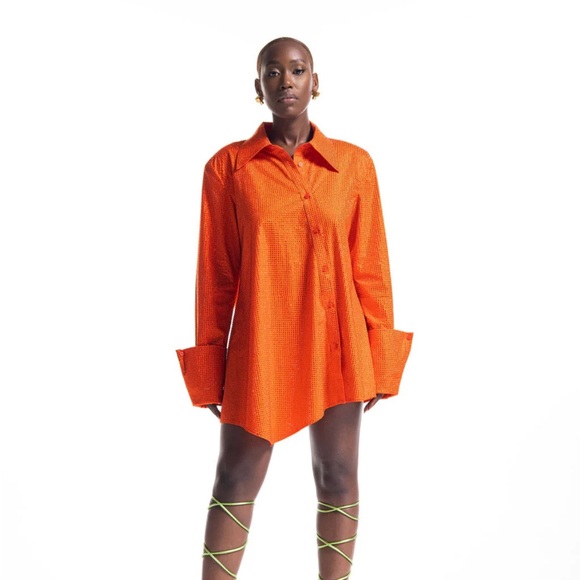 HANIFA LIAH ORANGE CRYSTAL SHIRT - Picture 1 of 7